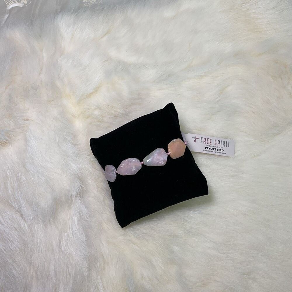 NWT Peyote Bird Free Spirit Rose Quartz  Bracelet Button Loop Closure Leather